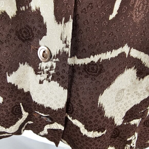 Max Mara Women's US 14 Pure Silk Blouse  Italy Swirl Brown Business Casual Top - Picture 13 of 16